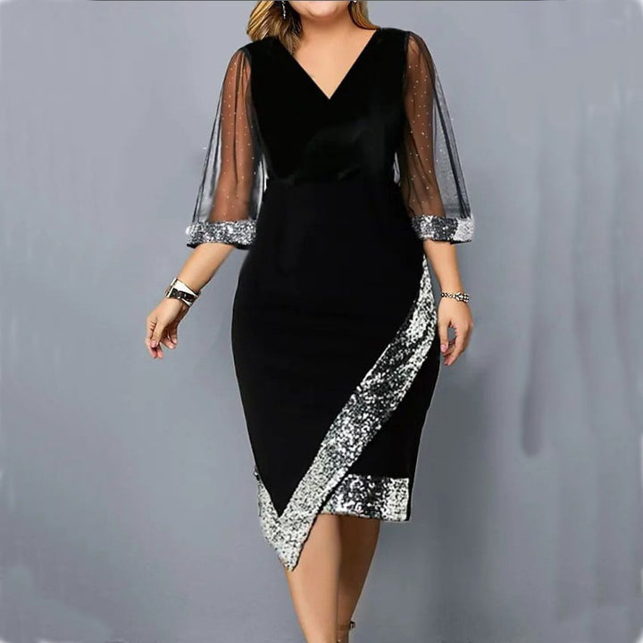 Irregular Sequin Perspective Mesh Womens Dress Image 2