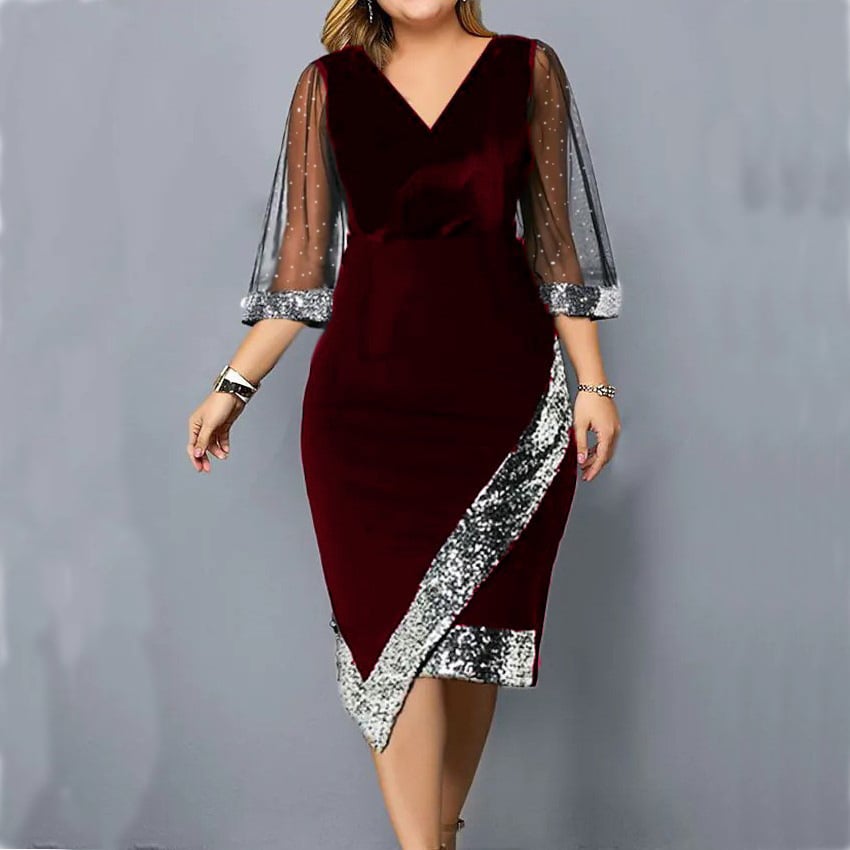 Irregular Sequin Perspective Mesh Womens Dress Image 3