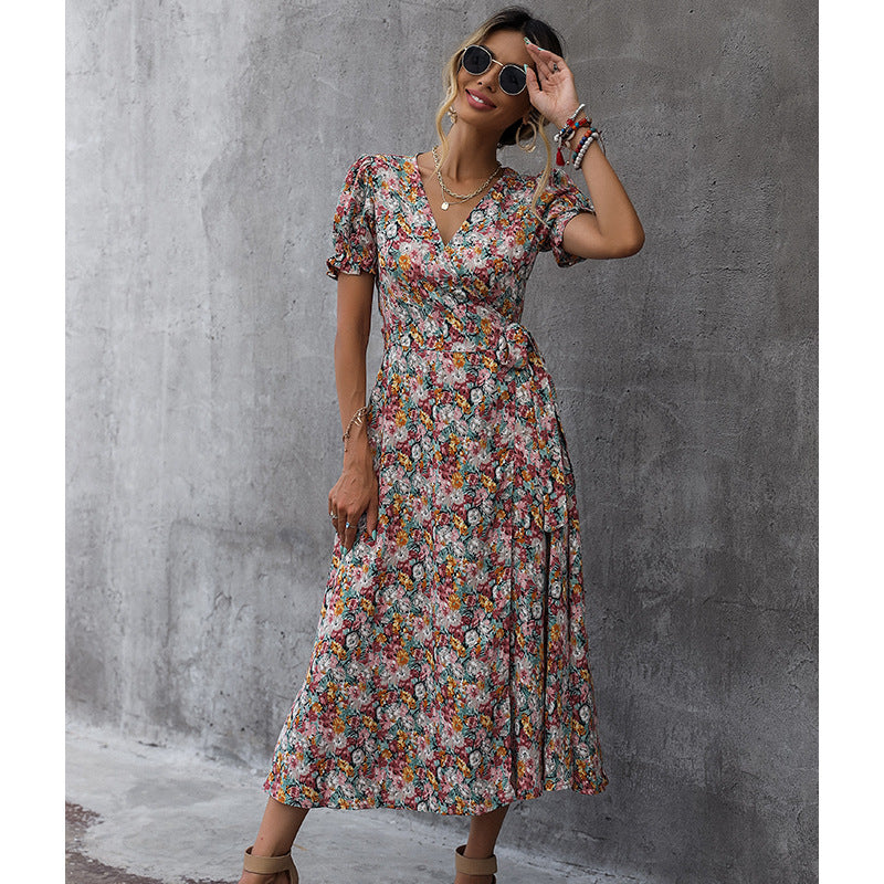 Allover Floral V Neck Dress Image 4