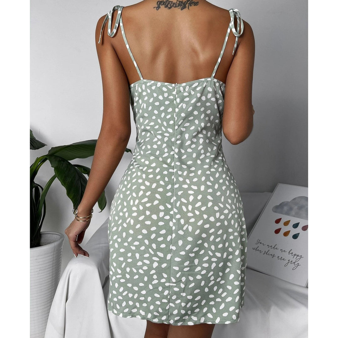 Allover Print Tie Shoulder Split Hem Bustier Cami Dress Image 2