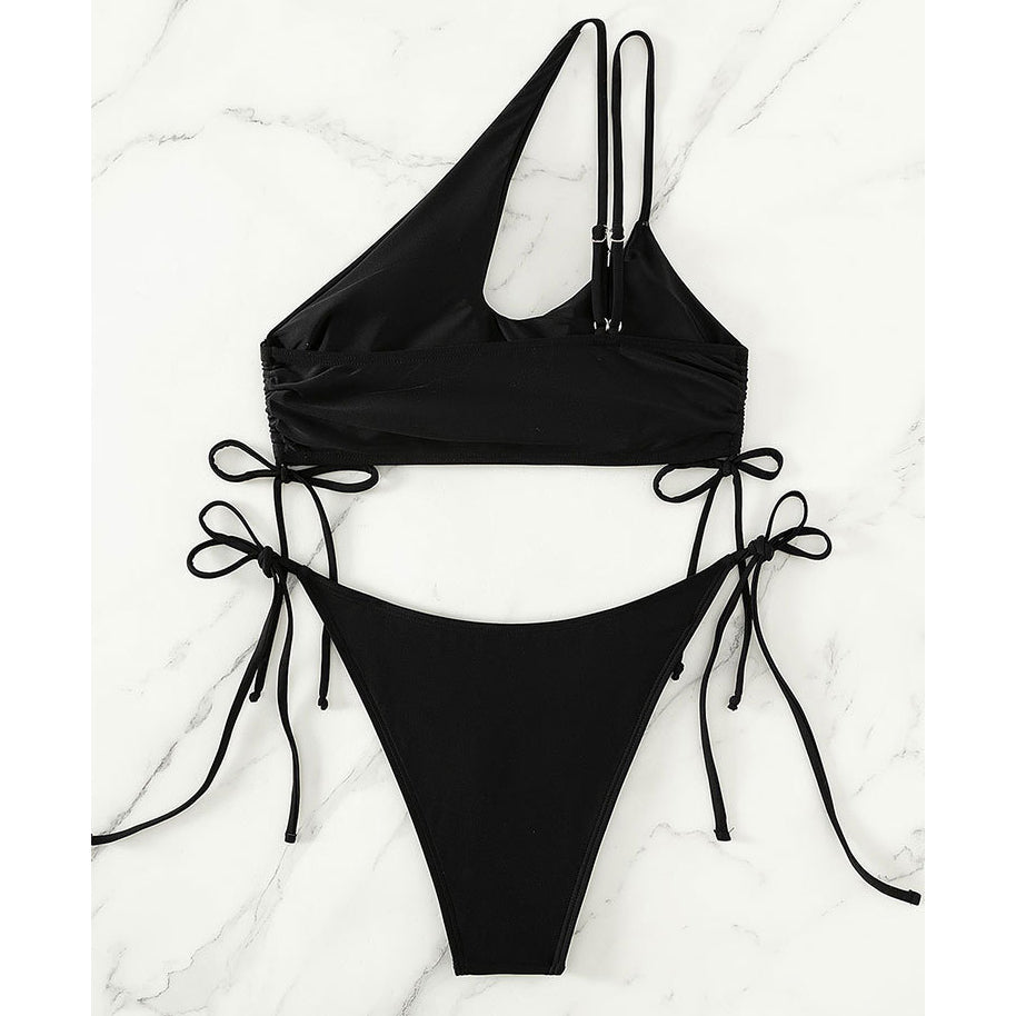 Drawstring One Shoulder Bikini Swimsuit Image 4