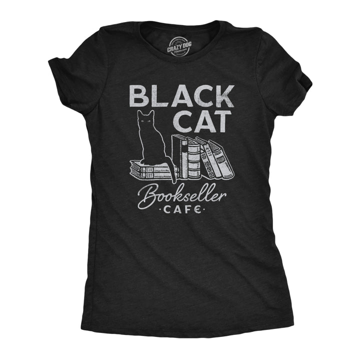 Womens Black Cat Bookseller Cafe T Shirt Funny Halloween Book Lovers Novelty Tee For Ladies Image 1