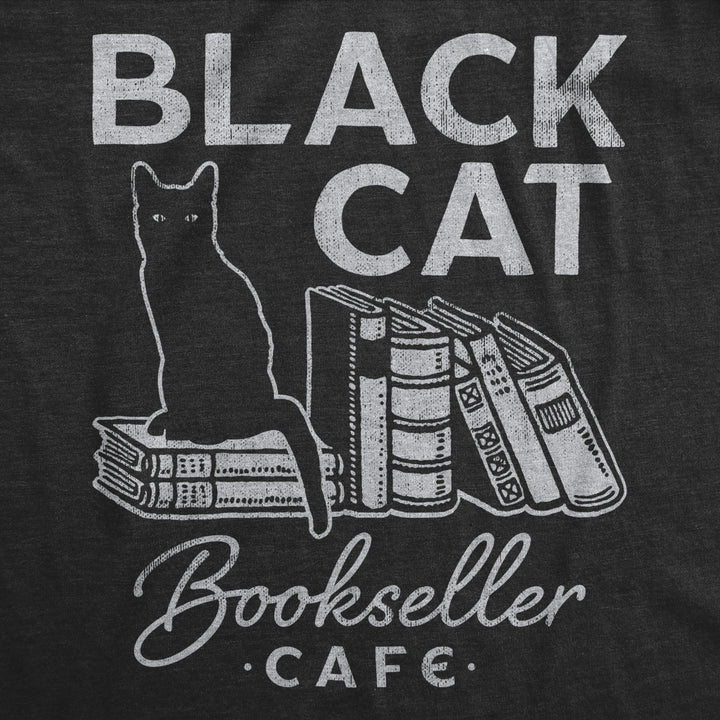 Womens Black Cat Bookseller Cafe T Shirt Funny Halloween Book Lovers Novelty Tee For Ladies Image 2