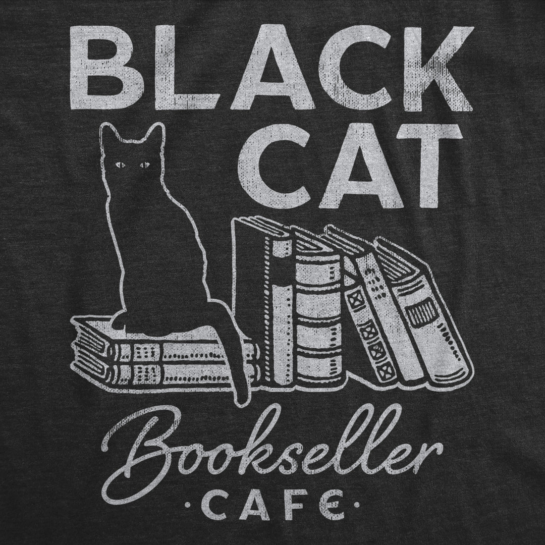 Mens Black Cat Bookseller Cafe T Shirt Funny Halloween Book Lovers Novelty Tee For Guys Image 2