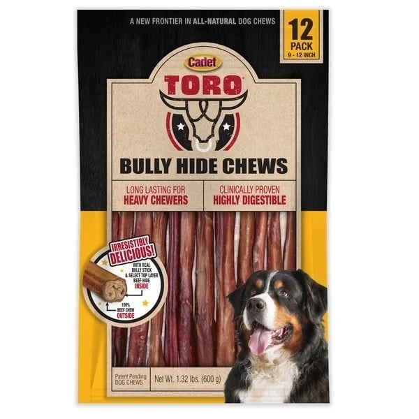 Cadet Toro Bully Hide Sticks All-Natural Dog Chews 9"-12" (Pack of 12) Image 1