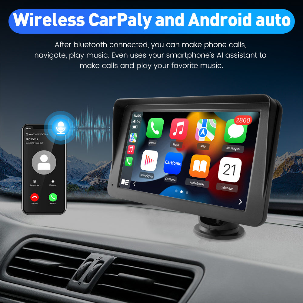 AWESAFE Portable Car Stereo Radio for Wireless Carplay and Android Auto 7 Inch IPS Touch Screen Multimedia Player Audio Image 4