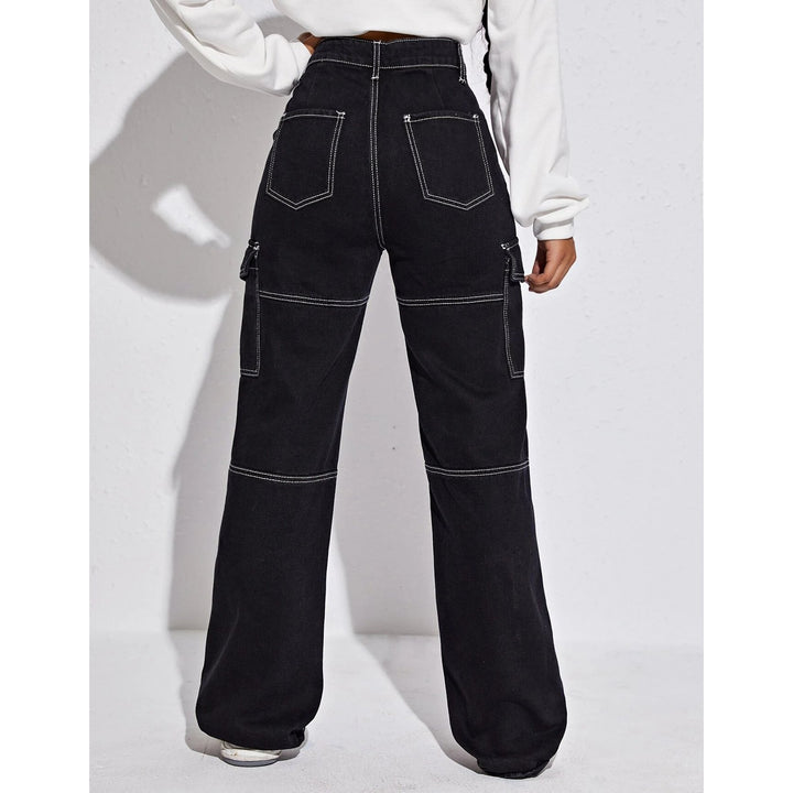 High Waist Flap Pocket Whip Stitch Jeans Image 2