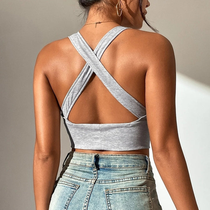 Plunging Neck Crisscross Back Crop Tank Top Image 2