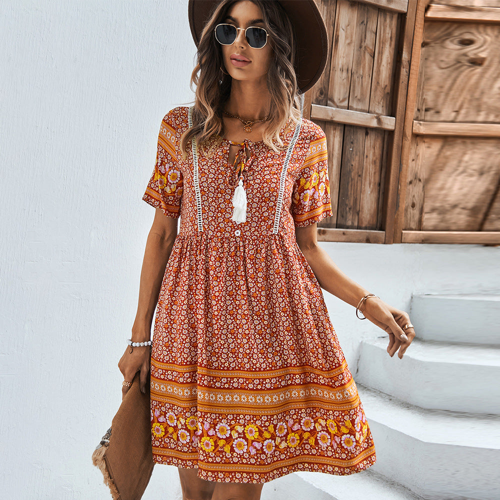 Floral Boho Printed Mini Dress Image 1