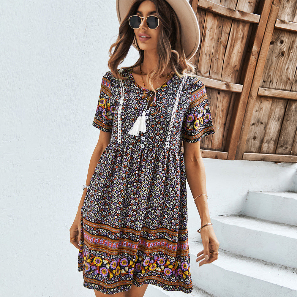 Floral Boho Printed Mini Dress Image 3