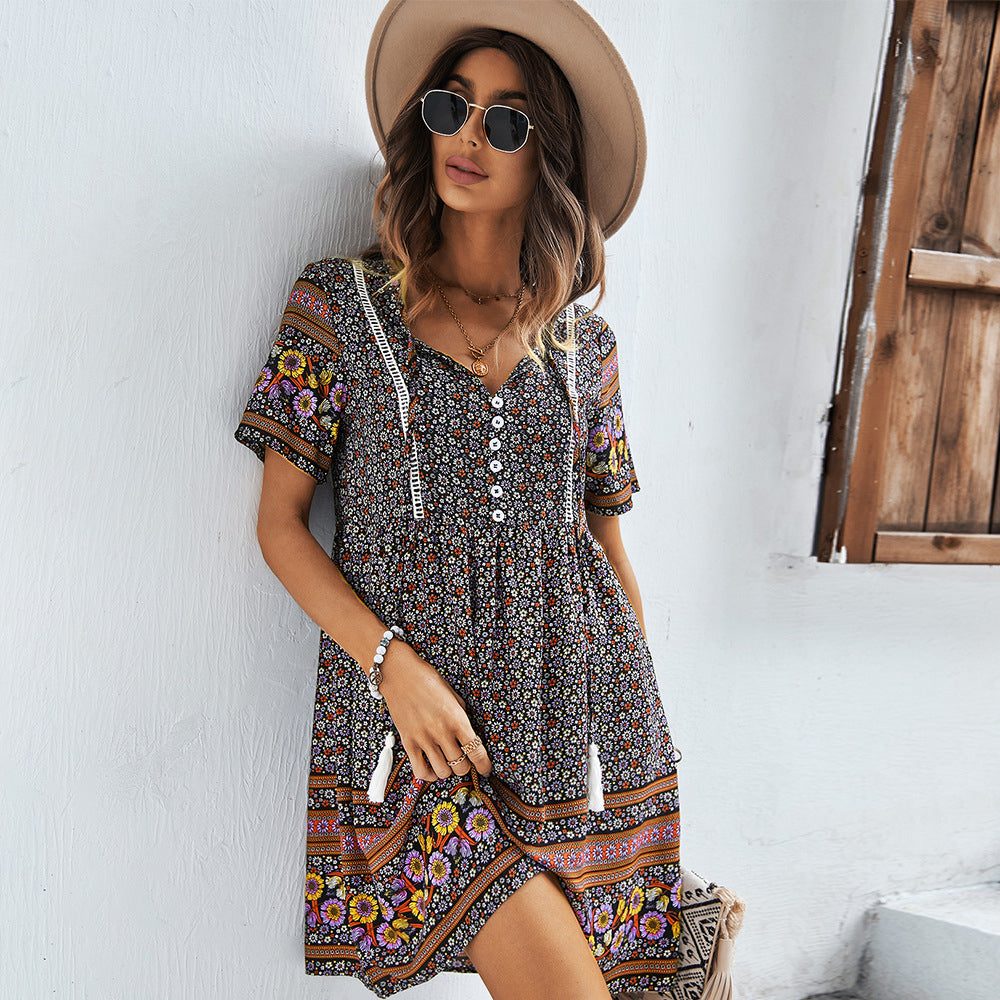 Floral Boho Printed Mini Dress Image 4