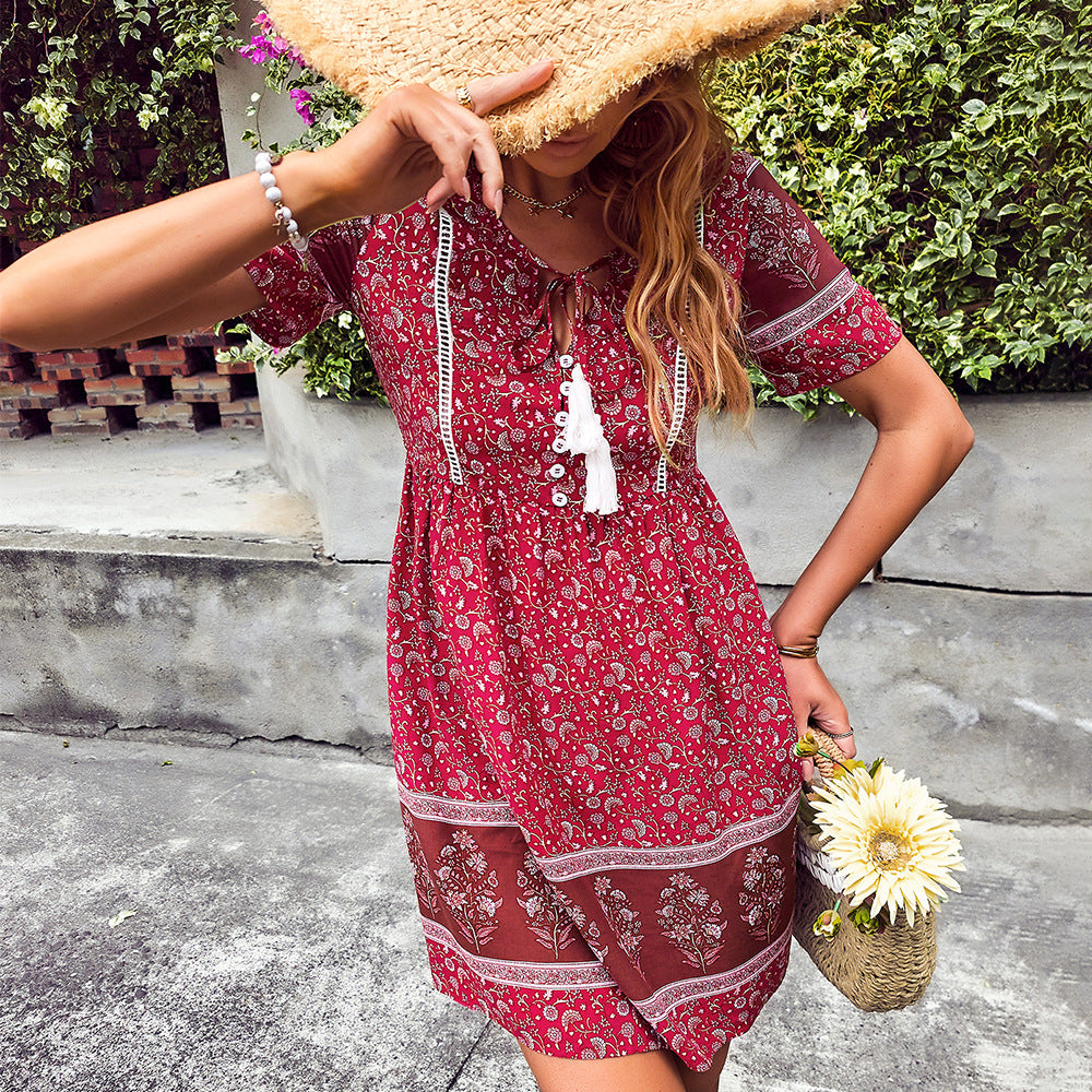 Floral Boho Printed Mini Dress Image 6