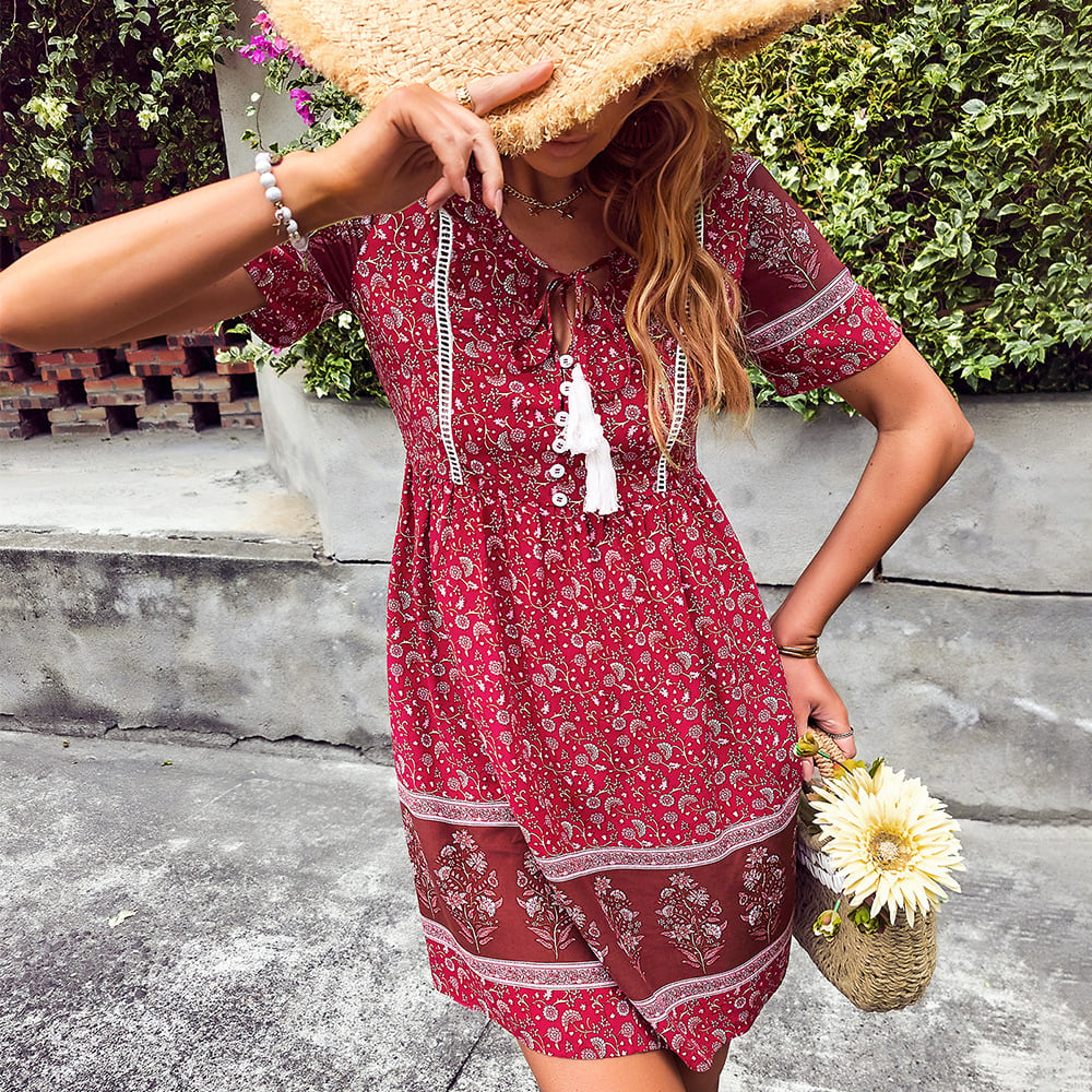 Floral Boho Printed Mini Dress Image 1