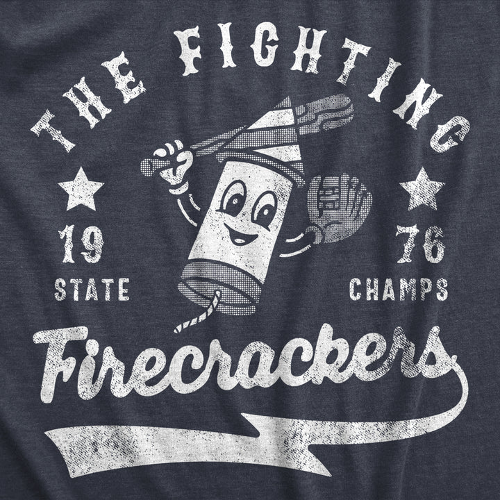 Mens The Fighting Firecrackers T Shirt Funny Fourth Of July Party Baseball Team Tee For Guys Image 2