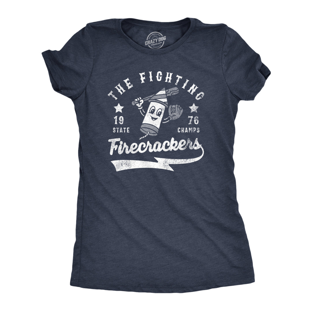 Womens The Fighting Firecrackers T Shirt Funny Fourth Of July Party Baseball Team Tee For Ladies Image 1