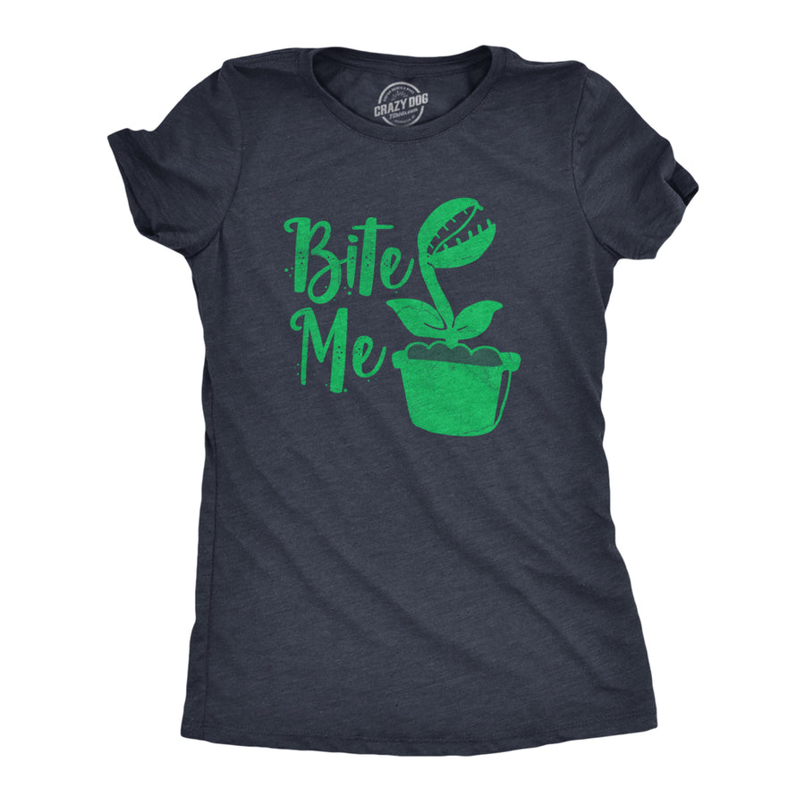 Womens Bite Me T Shirt Funny Venus Fly Trap Carnivorous Plants Joke Tee For Ladies Image 1