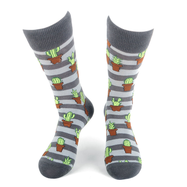 Potted Wild Cactus Socks Novelty Socks Old Southwest Stripped Shades of Gray Family of Cactus Crazy Socks Image 1