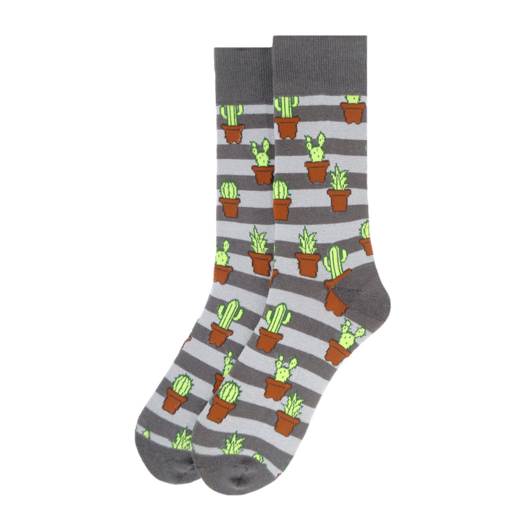 Potted Wild Cactus Socks Novelty Socks Old Southwest Stripped Shades of Gray Family of Cactus Crazy Socks Image 2