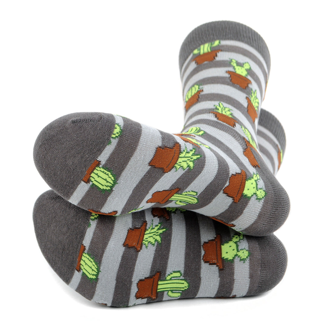 Potted Wild Cactus Socks Novelty Socks Old Southwest Stripped Shades of Gray Family of Cactus Crazy Socks Image 3