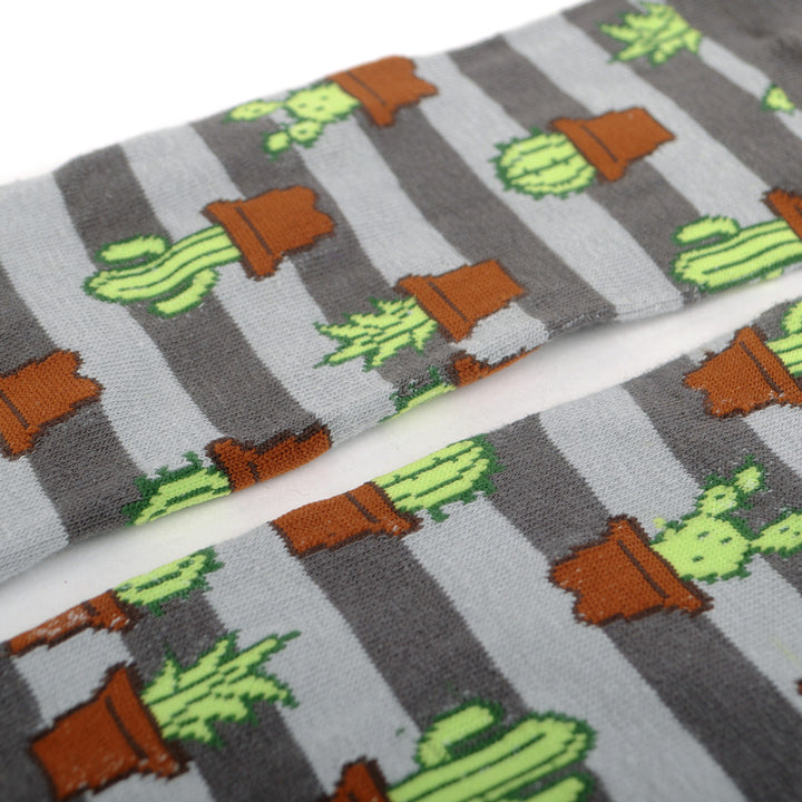 Potted Wild Cactus Socks Novelty Socks Old Southwest Stripped Shades of Gray Family of Cactus Crazy Socks Image 4