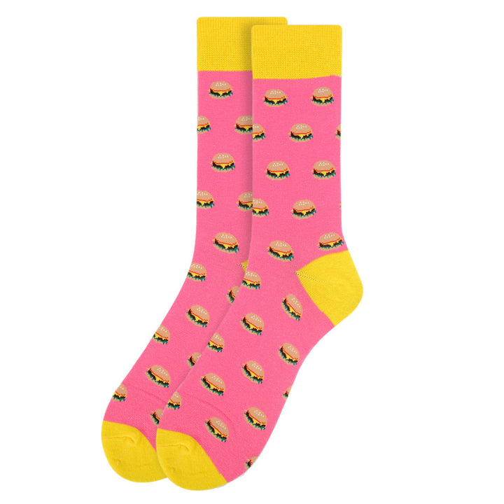 Hamburger Love Socks Novelty Burger Socks Pink Fun Crazy Eating Burger Shop Socks Hamburger Obsessions Crazy Socks Image 2