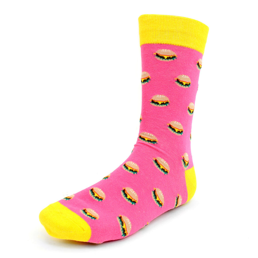 Hamburger Love Socks Novelty Burger Socks Pink Fun Crazy Eating Burger Shop Socks Hamburger Obsessions Crazy Socks Image 1