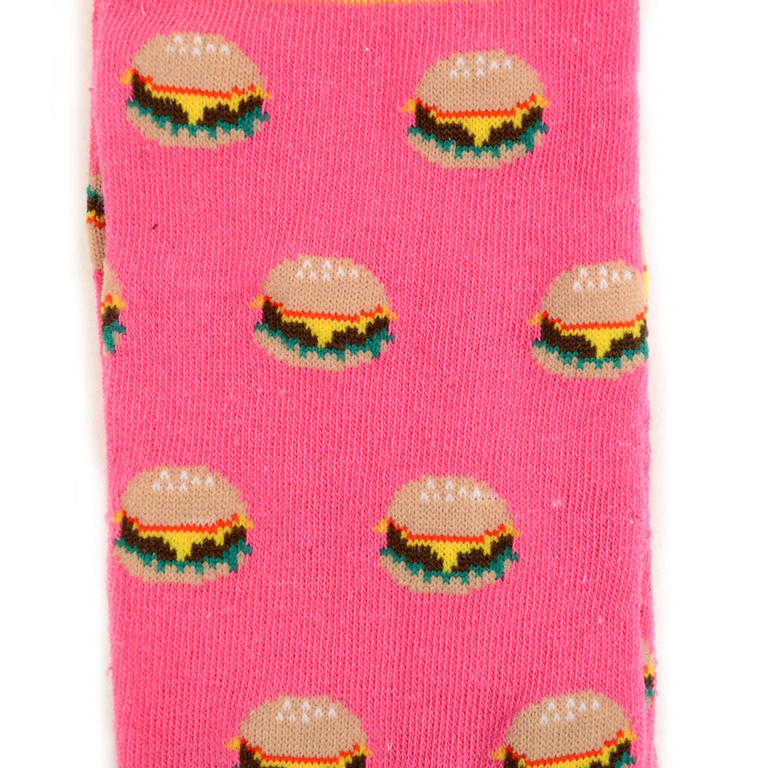 Hamburger Love Socks Novelty Burger Socks Pink Fun Crazy Eating Burger Shop Socks Hamburger Obsessions Crazy Socks Image 3