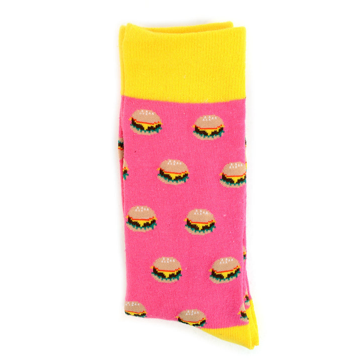 Hamburger Love Socks Novelty Burger Socks Pink Fun Crazy Eating Burger Shop Socks Hamburger Obsessions Crazy Socks Image 4