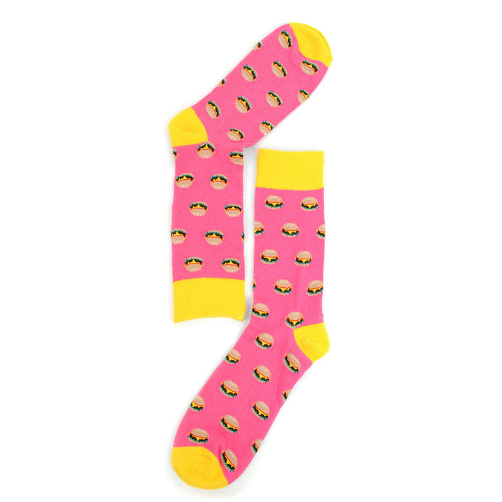 Hamburger Love Socks Novelty Burger Socks Pink Fun Crazy Eating Burger Shop Socks Hamburger Obsessions Crazy Socks Image 4