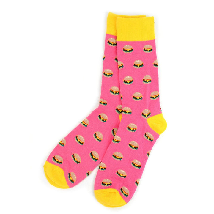 Hamburger Love Socks Novelty Burger Socks Pink Fun Crazy Eating Burger Shop Socks Hamburger Obsessions Crazy Socks Image 6