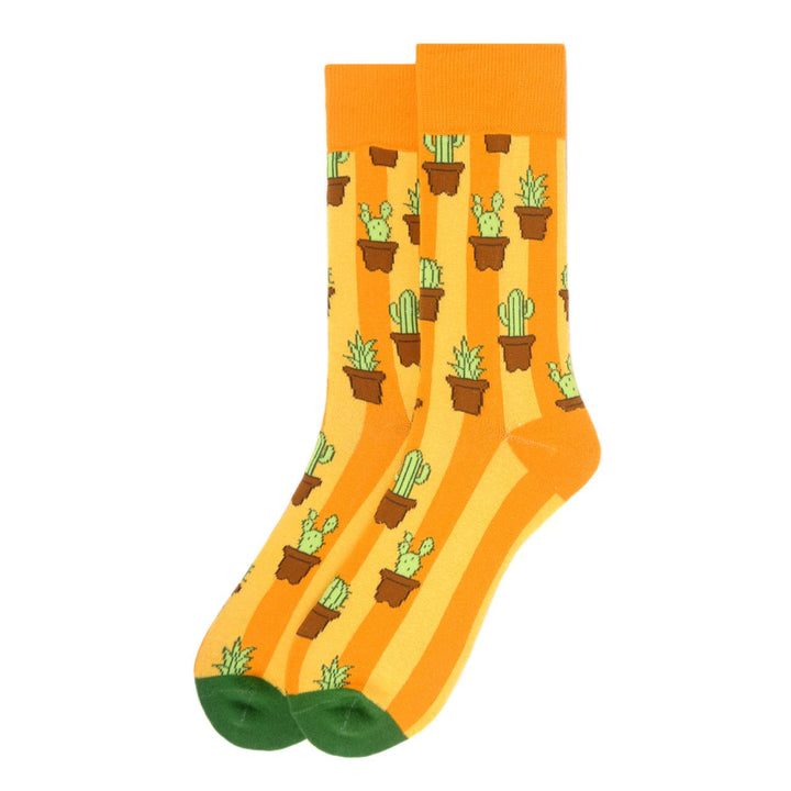 Potted Wild Cactus Socks Novelty Socks Old Southwest Stripped Shades of Orange Family of Cactus Crazy Socks Image 1