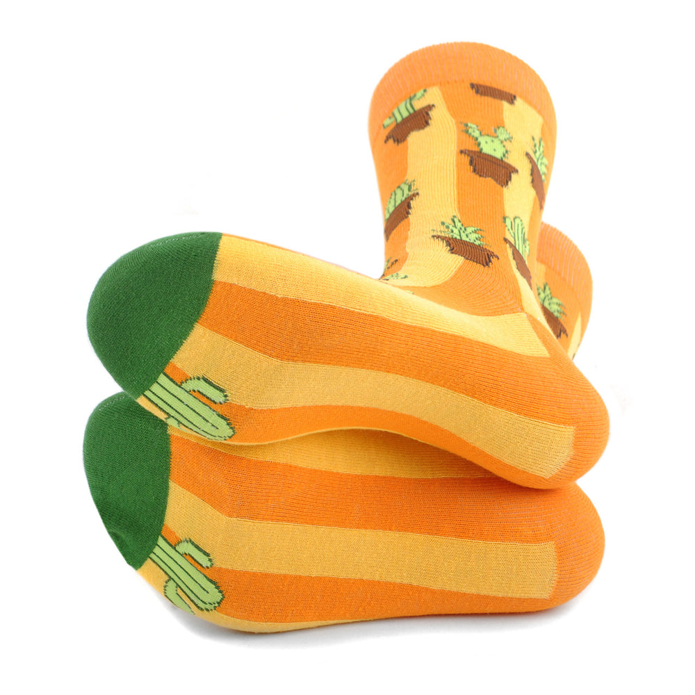 Potted Wild Cactus Socks Novelty Socks Old Southwest Stripped Shades of Orange Family of Cactus Crazy Socks Image 2