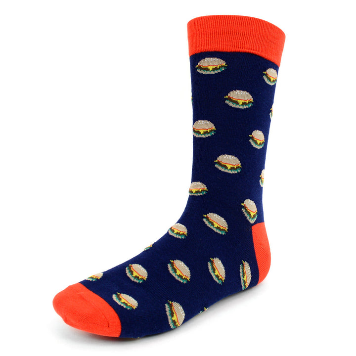 Hamburger Love Socks Novelty Burger Socks Blue Fun Crazy Eating Burger Shop Socks Hamburger Obsessions Crazy Socks Image 1