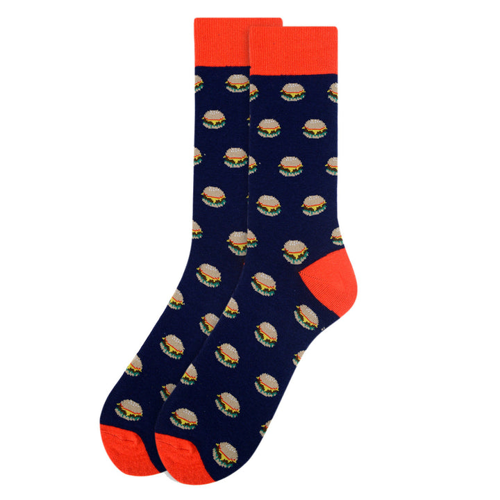 Hamburger Love Socks Novelty Burger Socks Blue Fun Crazy Eating Burger Shop Socks Hamburger Obsessions Crazy Socks Image 2