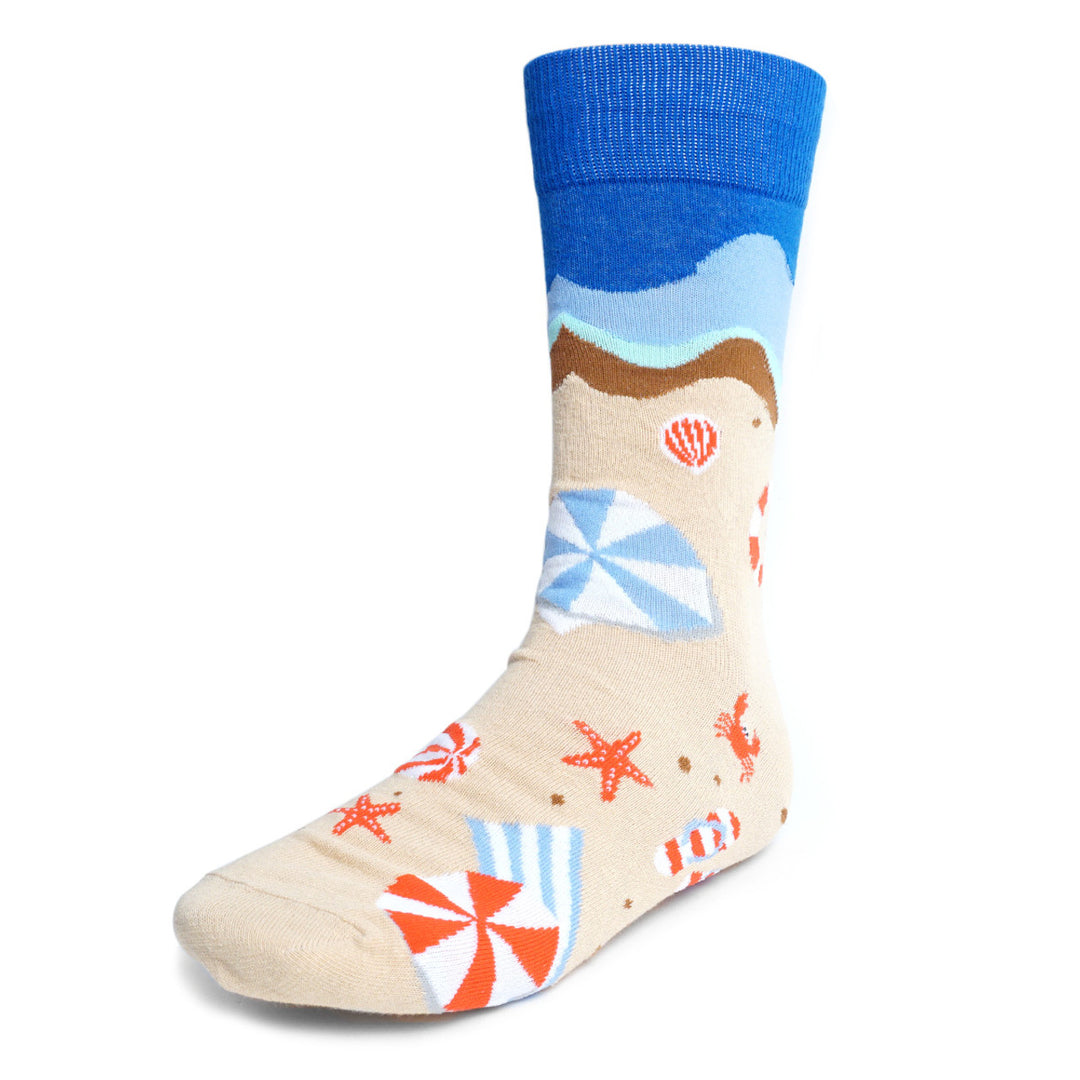 Day at the Beach Socks Novelty Summer Beach Fun Crazy Crab Starfish Flip Flops Beach Vacation Socks Image 1