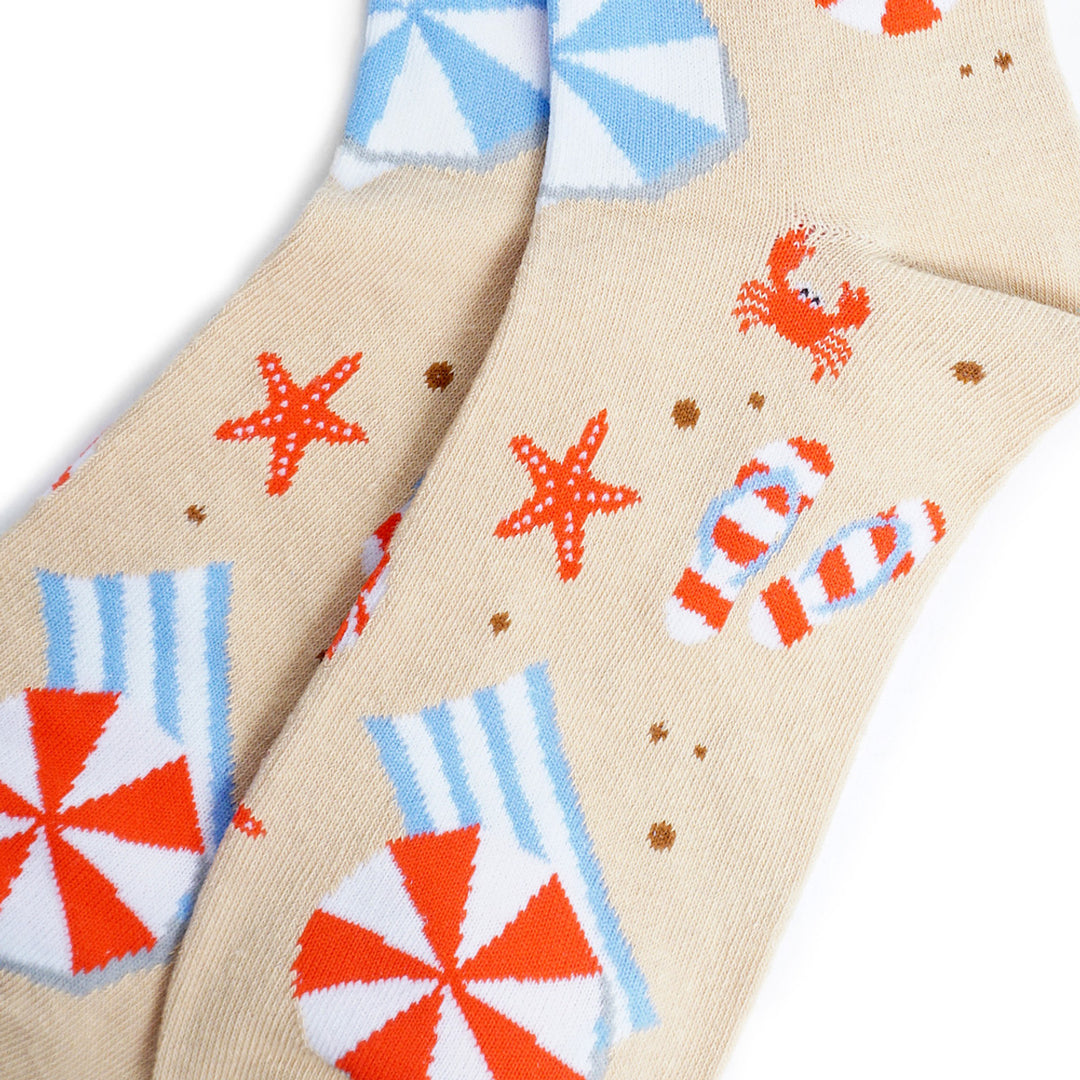 Day at the Beach Socks Novelty Summer Beach Fun Crazy Crab Starfish Flip Flops Beach Vacation Socks Image 3