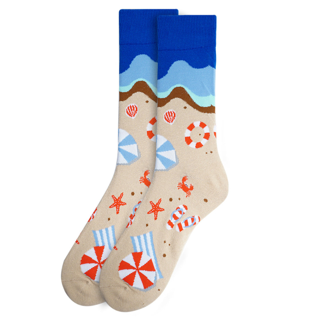 Day at the Beach Socks Novelty Summer Beach Fun Crazy Crab Starfish Flip Flops Beach Vacation Socks Image 2