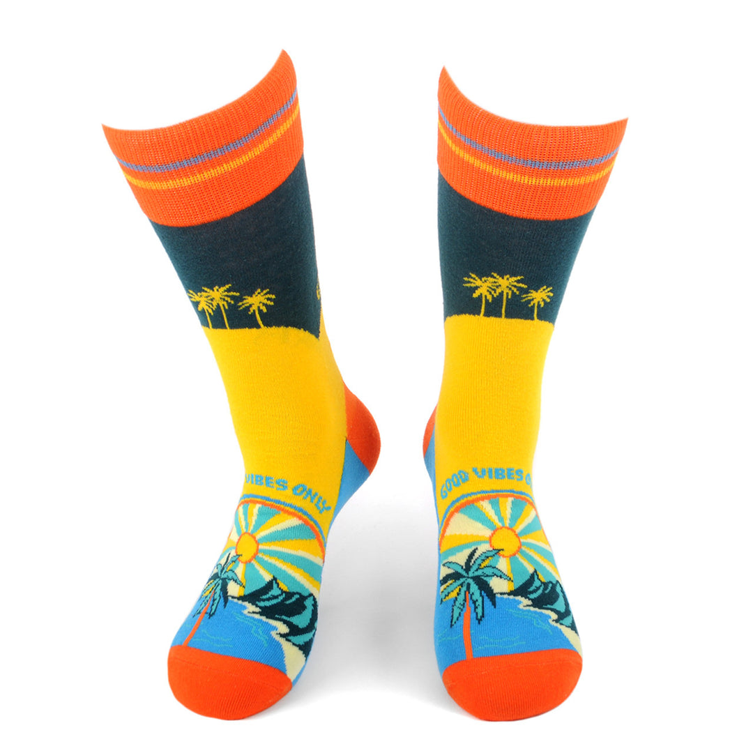 Good Vibes Only Socks Novelty Summer Beach Sunset Fun Crazy Palm Trees Summer Breeze Beach Vacation Socks Image 1