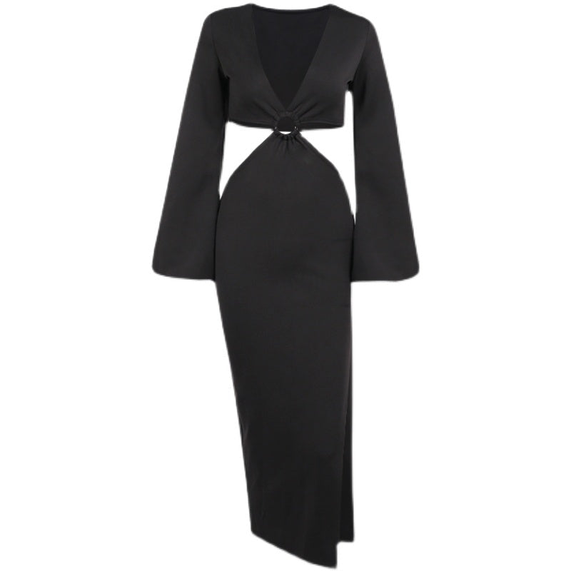 V collar Lantern sleeves One step skirt Fashionable with Side-Slit Dress Image 2