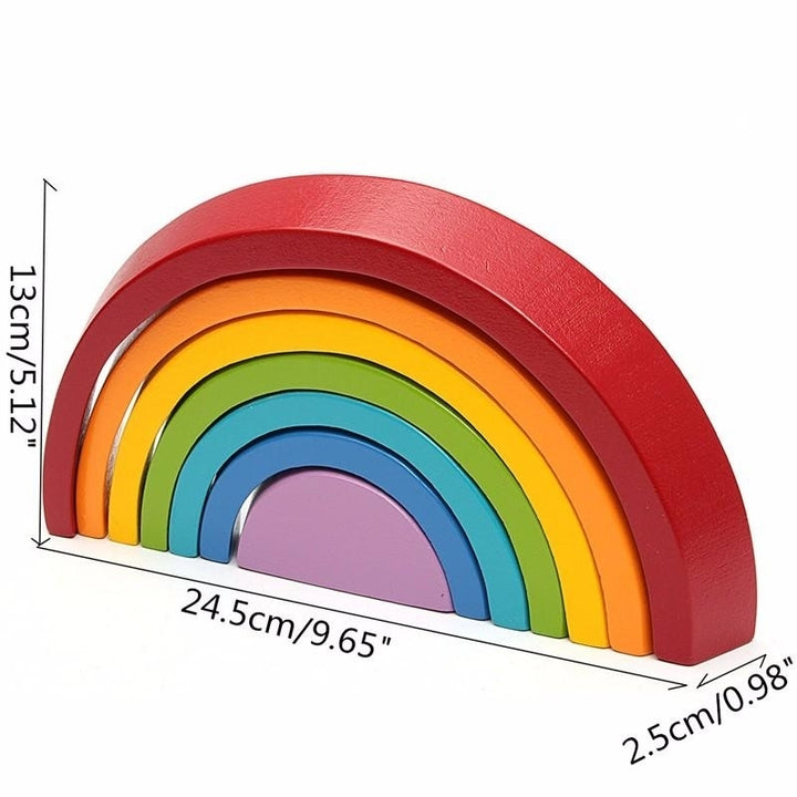 Wooden Rainbow Toys 7Pcs Rainbow Stacker Educational Learning Toy Puzzles Colorful Building Blocks for Kids Baby Image 3