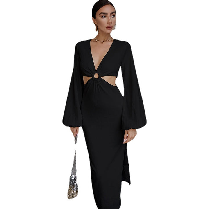 V collar Lantern sleeves One step skirt Fashionable with Side-Slit Dress Image 1