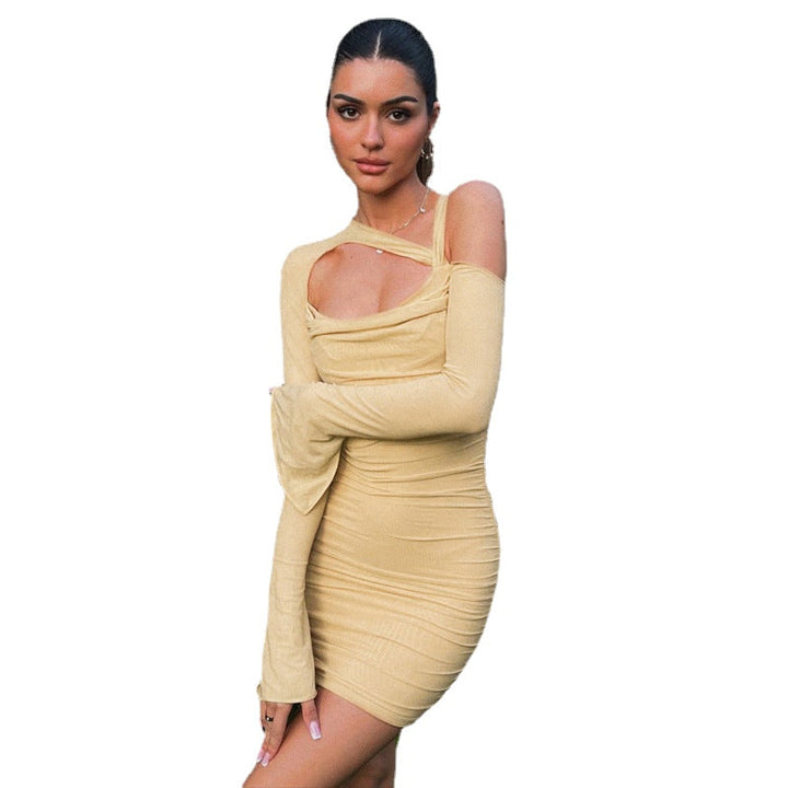 Womens Slim-Fit Mesh off-Shoulder Long Sleeves Dress Image 3
