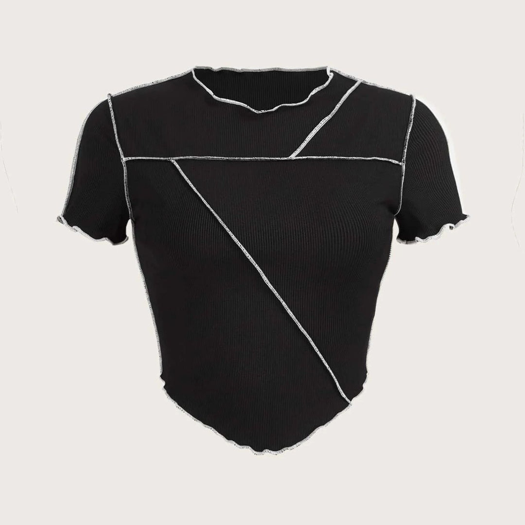 Top-stitching Curved Hem Crop Tee Image 4