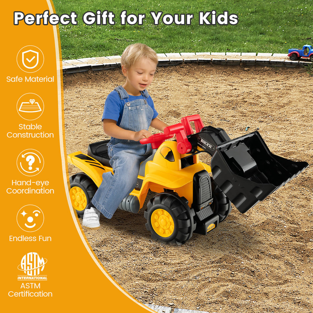 Kids Toddler Ride On Excavator Digger Truck Scooter w/ Sound and Seat Storage Toy Image 4