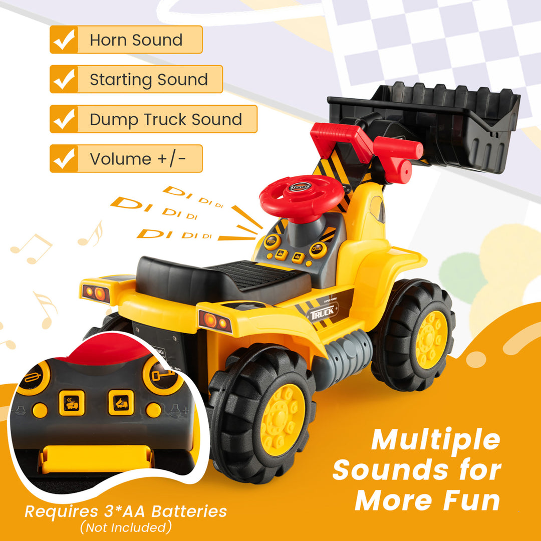 Kids Toddler Ride On Excavator Digger Truck Scooter w/ Sound and Seat Storage Toy Image 8