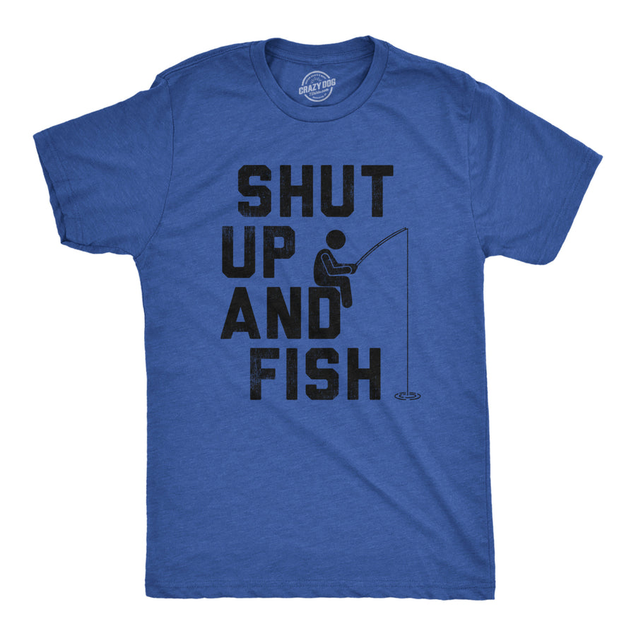 Mens Shut Up And Fish T Shirt Funny Fishing Lovers Fishermen Tee For Guys Image 1