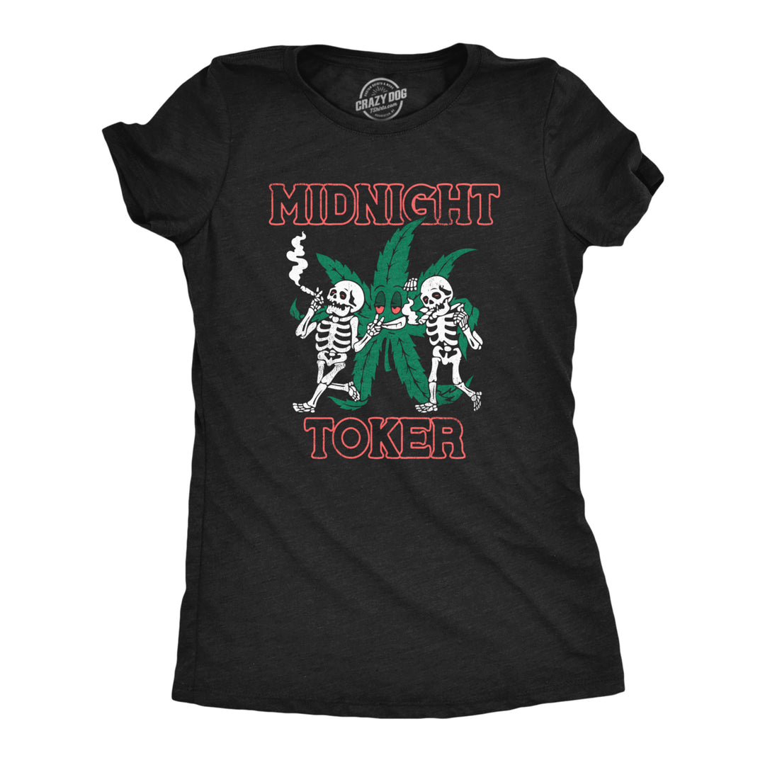 Womens Midnight Toker T Shirt Funny 420 Pot Smoking Weed Leaf Parody Tee For Ladies Image 1