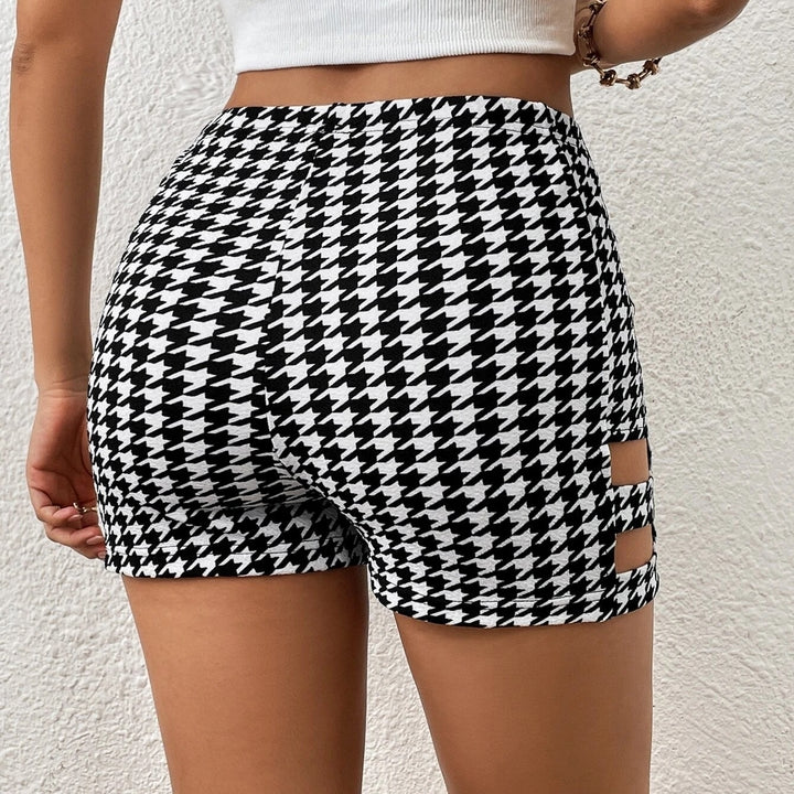 Houndstooth Print Cut Out Side Shorts Image 2