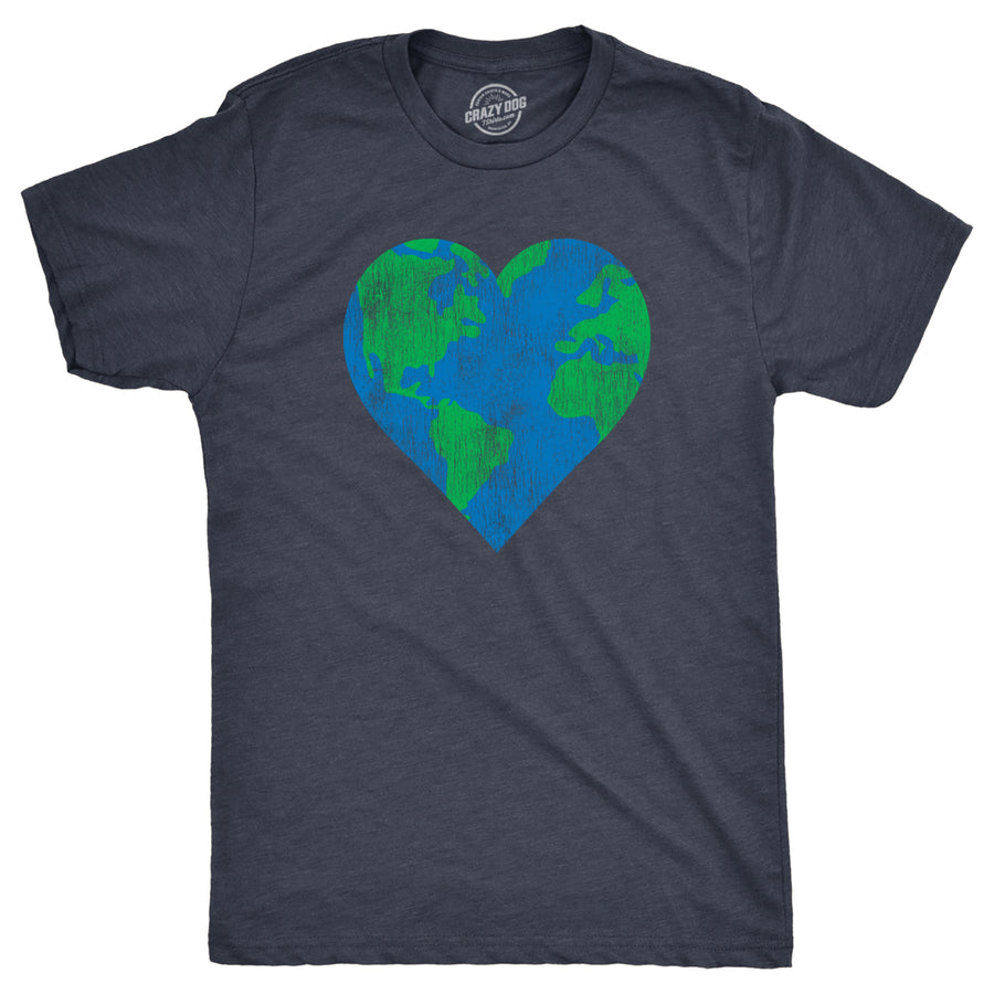 Mens Earth Heart T Shirt Funny Awesome Earth Day Nature Lovers Tee For Guys Image 1