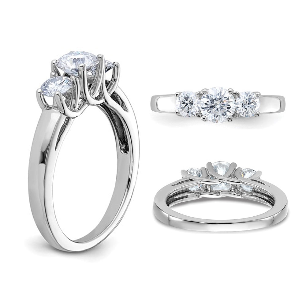1.00 Carat (ctw E-F) Synthetic Moissanite Three-Stone Anniversary Engagement Ring in 14K White Gold Image 4